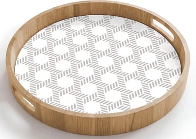 Dienblad rond 40x40 cm - Schootdienblad hout - Grafisch - Patroon - Modern - Opvallend - Begrensd - Borrelplank rechthoek - Plateau houten dienbladen