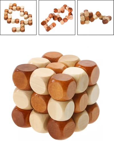 3D Houten Kubus Puzzel - Slang - Blokjes - IQ Puzzel
