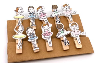 10 Houten knijpertjes - danseres - 30 x 25 mm