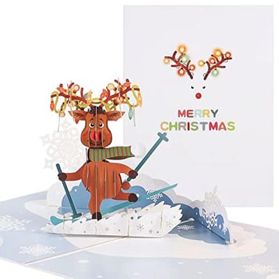 Pop-up kerstkaart met 3D rendier en sneeuwvlokken - Unieke wenskaart voor Kerstmis