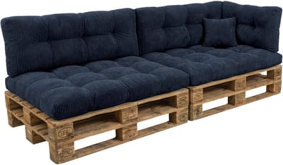 Palletkussens Set - Loungekussens Ribstof - Tuinmeubilair Creëren - Gewatteerd Ontwerp - Diverse Maten - Marineblauw