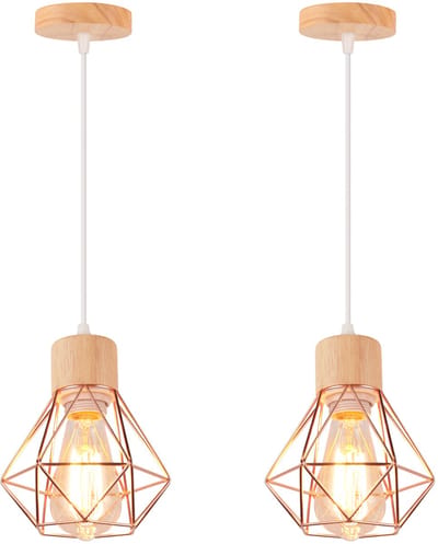 2 Stuks Industriële Hanglamp Diamant E27 Kroonluchter Vintage voor Slaapkamer Woonkamer Roze