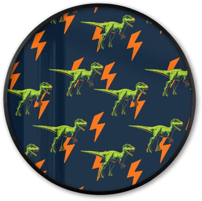 Poster in lijst Rond - Fotolijst 60x60 cm - Posters - Bliksemschichten - Oranje - Dinosaurussen - Ronde posterlijst zwart - Decoratie - Wanddecoratie woonkamer - Muurdecoratie slaapkamer
