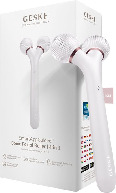 GESKE | SmartAppGuided™ Sonic Facial Roller | 4 in 1 | Dermaroller | Apparaat voor gezicht | Dermarol | Professionele gezichtsroller | Verstevigt en definieert de huid van het gezicht