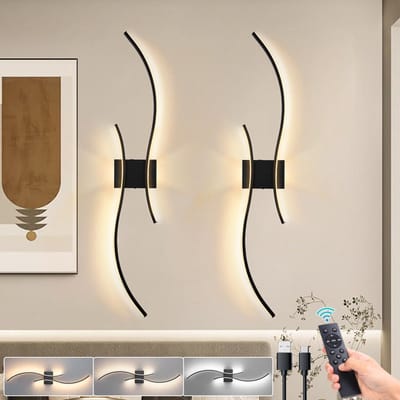 MUPOO Set van 2 Oplaadbare Wandlamp Binnen 100cm Zwart – Draadloze LED Muurlampen – Dimbaar 3000K-6000K – Touch & Afstandsbediening – USB-C – Lange Moderne Wandlampen voor Woonkamer Slaapkamer Trap