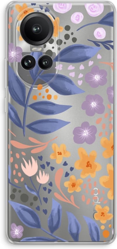 Case Company® - Hoesje geschikt voor Oppo Reno 10 Pro hoesje - Flowers with blue leaves - Soft Cover Telefoonhoesje - Bescherming aan alle Kanten en Schermrand