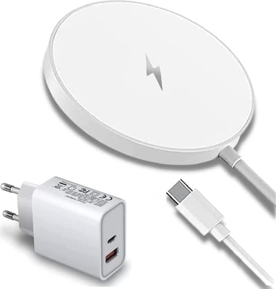 2-in-1 USB-C Adapter met 2 Poorten + Draadloze Oplader - 20W Snellader - Geschikt voor iPhone 15 14 13 12 Pro Max Plus