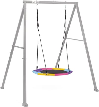 Luxe Schommelbank met Achthoekige Nestschommel - Grijs Stalen Frame