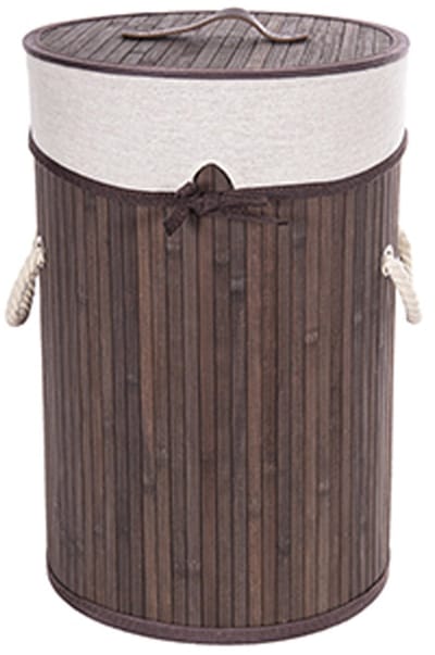 CM Wasmand - stof met hout look - met deksel - opvouwbaar - bruin - 28 x 42 cm