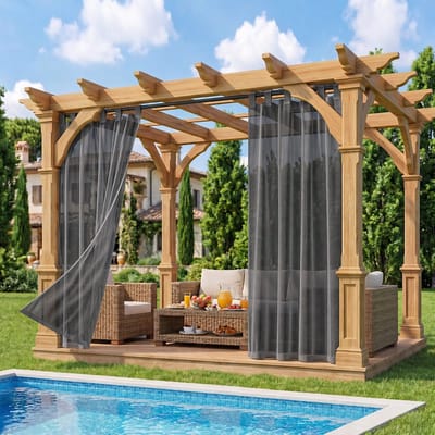 MUPOO Industrieel Waterdicht Buitengordijnen met Klittenband - velcro Outdoor voile Gordijnen - Vitrages voor Overkapping,Veranda & Balkon -zonder boren- Lichtdoorlatend & Privacy - Luchtig - 132x213cm -Donkergrijs - 2 stucks