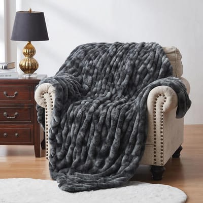 Fluffy Deken - Zachte, Warme en Dikke Plaid voor Bed, Bank en Kantoor (Grijs, 125 x 150 cm)