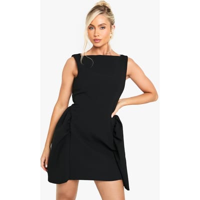 boohoo Dames Mini-jurk met slash-kraag en volledige rok | Zwart | Maat: 36