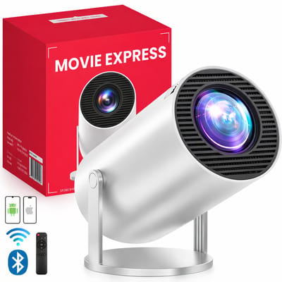 STOBE Movie Express Mini Beamer - Smart Projector met Android 14, Netflix & Apps - 4K Support - WiFi & Bluetooth - Geschikt voor iPhone & Android smartphone - Movie & games projector - wit
