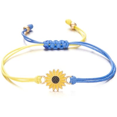 Mode Madeliefjes Armband Oekraïne Zonnebloem Handgeweven Touw Bedel Armbanden voor Vrouwen Mannen Koppels Bangle Sieraden Reizen Feest Pols beige