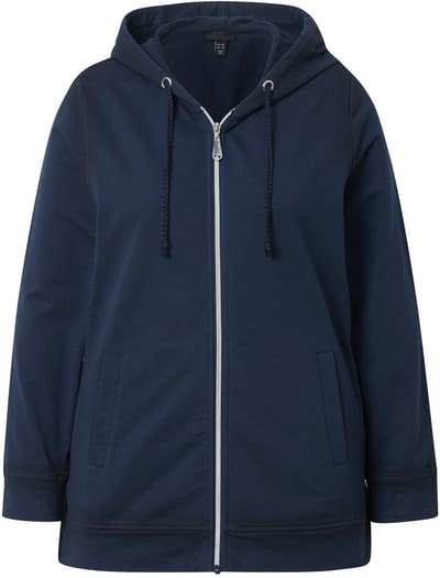 Ulla Popken - Dames - Hoodie-jack spray-effect capuchon lange mouwen - Marine - Maat 42+