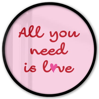 Poster in lijst Rond - Fotolijst 40x40 cm - Posters - Tekst - Roze - Love - Hart - Ronde posterlijst zwart - Decoratie - Wanddecoratie woonkamer - Muurdecoratie slaapkamer