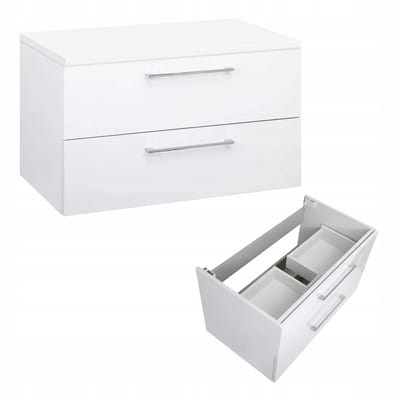 STAMAR - Badkast 80 Vic Hangend 2 Lades Glans + Blad + Bevestigingen - Wit