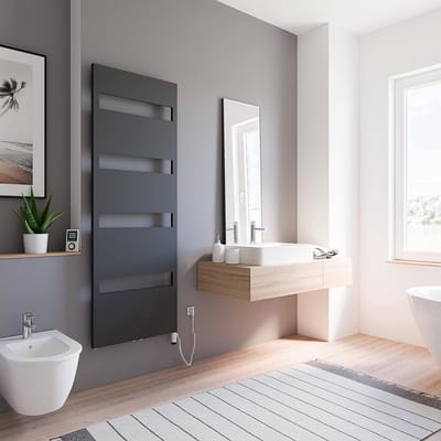 Schulte TURIN – elektrische designradiator – 60 x 170 cm - antraciet - handdoekdroger - digitale remote aansluiting rechts - 600 Watt