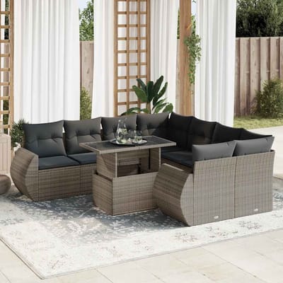 vidaXL - 9-delige - Loungeset - met - kussens - poly - rattan - grijs