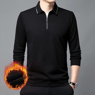 Winter Heren T-shirt Lange Mouw Onderhemd Revers Halve Rits Business Casual T-shirt Casual Katoen Middelbare Leeftijd Bovenkleding XXXXL black