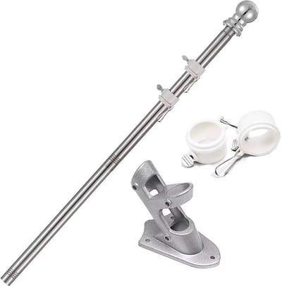 VlagDirect - Vlaggenstok - Aluminium vlaggenmast set - roestvrijstalen verstelbare vlaggenstok - inclusief vlaggenstokhouder - zilver.