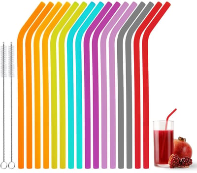 Dailygoods- Siliconen Rietjes 16 Stuks - Herbruikbare Rietjes - Kleurrijke Rietjes - Inclusief Reinigingsborstels - Voor Drankjes - Afval Verminderen - Drinkrietjes