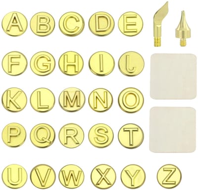 Dailygoods- Houtbrandpunts-snijgereedschap 28-delig - Lettersjablonenset - Houtbewerking - Elektrisch snijwerk - Messing tips - 26 stuks houten letters - Houtbrandset