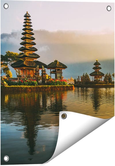 Gards Tuinposter Pura Tempel in Bali op het Meer Beratan - 40x50 cm - Tuindoek - Tuindecoratie - Wanddecoratie buiten - Tuinschilderij