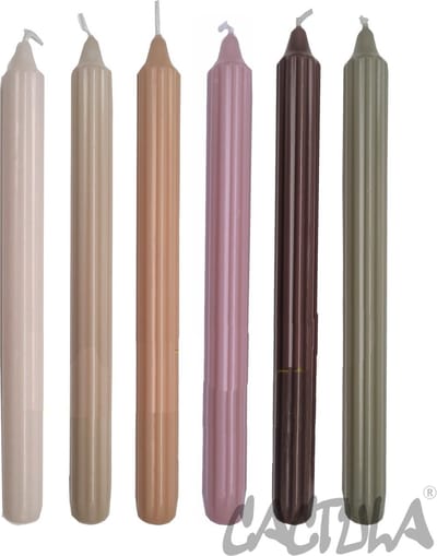 Cactula Ribbel Dinerkaarsen – 6 Stuks – Ø 2.1 x 24 cm – Aardse Kleuren – Sfeervolle Tafeldecoratie