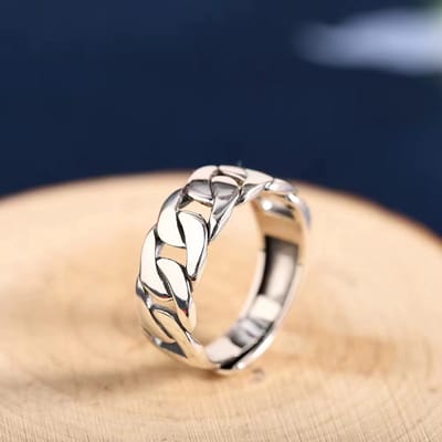 Sjika - Zilveren Schakelring S925 Dames & Heren – Verstelbare Ring Zilver – Minimalistische Chain Ring – Unisex