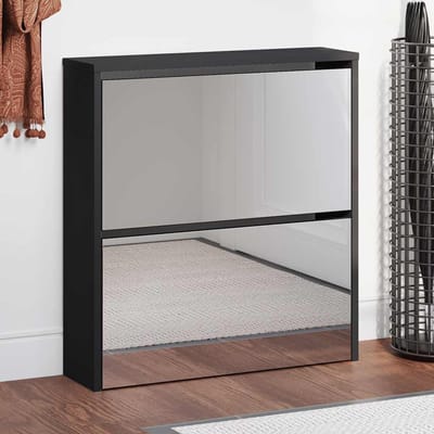 vidaXL - Schoenenkast - met - spiegel - 2-laags - 63x17x67 - cm - zwart