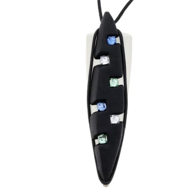 Behave Lange ketting - Zwart touw met fantasie hanger en kristallen