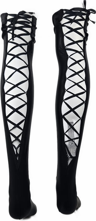 BamBella® - Hoge Kousen - Zwart - Onesize - Wetlook Sexy erotische Veter sKniekousen Super Shiny Fetish kleding