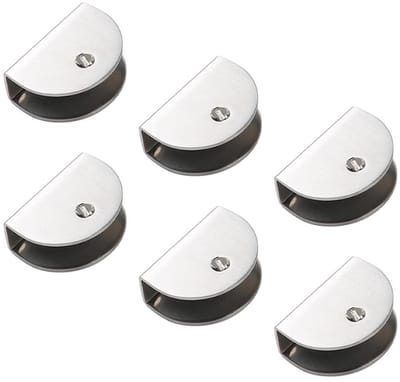 Dailygoods- Glasbeugels 6 Stuks - Verstelbare Wandmontage - Halfronde Glasklemmen - Roestvrij Staal - Geschikt voor 8-12 mm Dik Glas - Stevig en Duurzaam - Glasklem