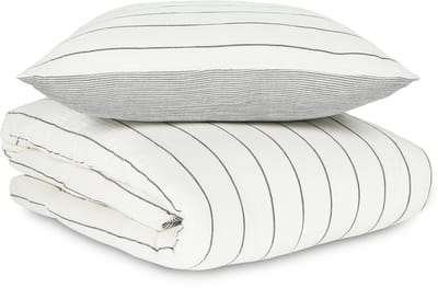 Casilin Tetra - Strijkvrij Dekbedovertrek Mousseline - 240x220 - Inclusief 2 Bijhorende Kussenslopen - 2 Persoons - 100% Tetra Katoen - Grijs gestreept