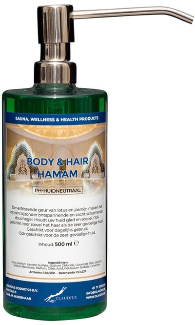 Body & Hair Hamam 500 ml met luxe RVS zilverkleurige pomp - 2 in 1 voor lichaam en haar