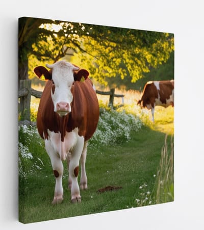 Saammp Canvas Schilderij - 2 Koeien - Nederland - Natuur - Dieren - 20x20 - Foto op canvas - Wanddecoratie - Muurdecoratie Woonkamer - Slaapkamer decoratie - Canvas Print