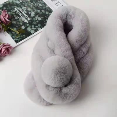 Herfst Winter Konijnenbont Sjaal Pluche Dikke Dames Kruis Nekwarmer Kraag Casual Vrouwelijke Dame Buiten Bontachtige Sjaals 60-80cm gray