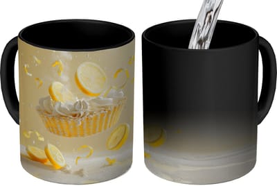 Magische Mok - Foto op Warmte Mokken - Koffiemok - Citroen - Taart - Eten - Geel - Magic Mok - Beker - 350 ML - Theemok
