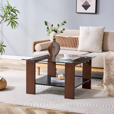 STILVORA Salontafel - Met Glazen Blad En Opbergplank - Voor Woonkamer En Kleine Ruimtes - MDF En Glas - 65x41x45,5 Cm