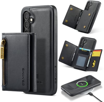 Stravo × DG.MING Veelzijdige leren case hoesje – Geschikt voor Samsung Galaxy S25 – 2-in-1 luxe lederen telefoonhoesje met afneembare kaarthouder – MagSafe compatibel leer case – Stijlvol & duurzaam – Zwart