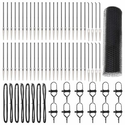 vidaXL - zeshoekig - gaasgek - met - palen - 100 - x - 0,4 - m - PVC-Coated - Staal - Grijs