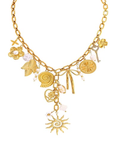 Cliste Couture - Handgemaakt SUN-KISSED PAREL MULTI CHARM Ketting - 18k Verguld - Roestvrij staal - Bedels - Ketting dames - Waterproof - Sieraad voor Festivals– Moederdag - Sierden vrouw