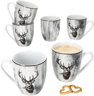 MamboCat Set van 6 koffiemokken handvat ALOIS porselein 6 personen