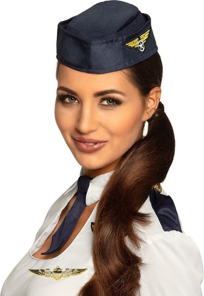 Stewardessen verkleed set - wings broche speldje - Stewardessen hoedje - blauw - dames - carnaval - luchtvaart/vliegeniers