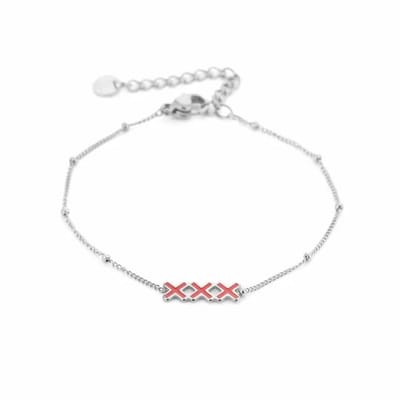 xxx Amsterdam Armband rood/zilver