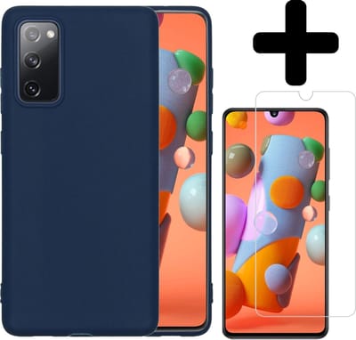 Hoesje - Met Screenprotector - Geschikt voor Samsung Galaxy A41 - Sterk & Shockproof - Back Cover - Siliconen Case - Telefoon Hoes - Telefoonhoesjes - Donkerblauw