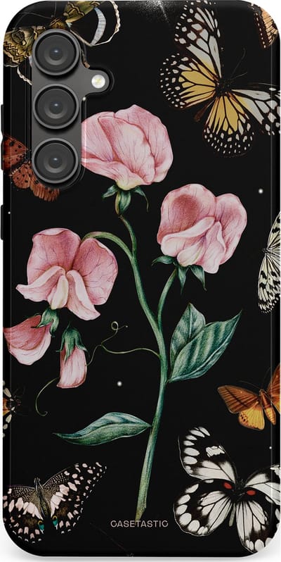 Casetastic hoesje geschikt voor Samsung Galaxy S23 FE - Dubbellaagse bescherming - Vleugels en bloemen - Fashion Case - Zwart Grijs Taupe