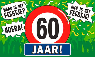 Q2P – 60 Jaar Gevelvlag – 150×90 cm XXL – Verjaardag Versiering - Vlaggenlijn – Binnen & Buiten - Vlag