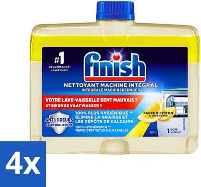 4 x Finish - Vaatwasmiddel - Hygiene Machinereiniger Lemon - Hygiënische Reiniging - 250 ml - Vaatwasser Reiniger - Vaatwasser Ontkalken - Vaatwasser Schoonmaken - Vaatwasser Onderhoud - Finish Reiniger